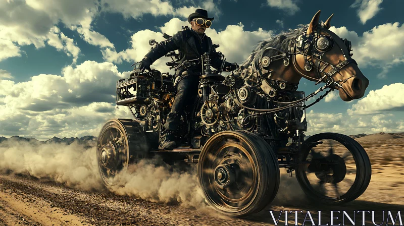 AI ART Mechanical Horse Ride in Steampunk Style