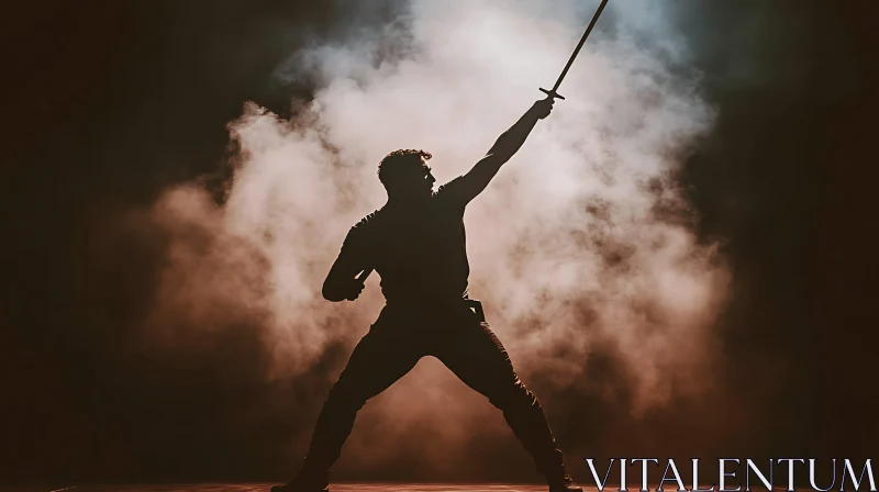 AI ART Silhouette of a Warrior with Sword