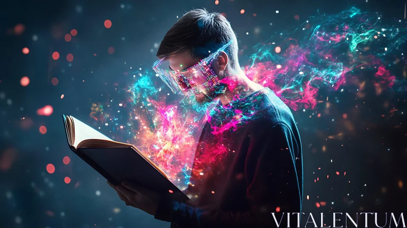 AI ART Man Immersed in Virtual Reality Book