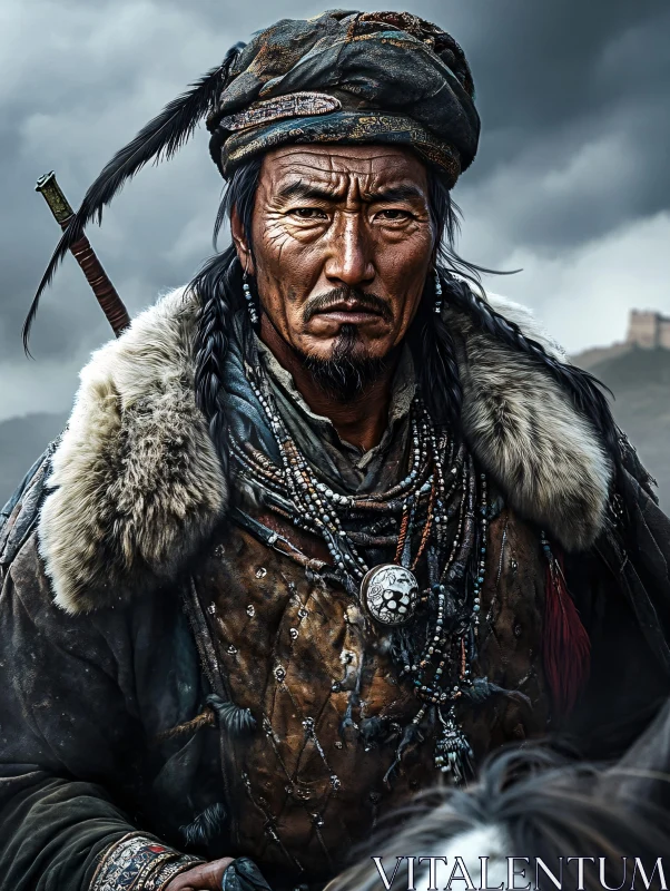 AI ART Portrait of a Mongolian Warrior with Sword