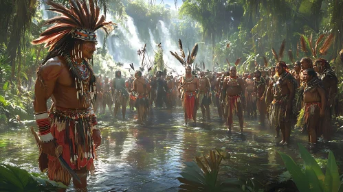 Indigenous Warriors in Lush Environment