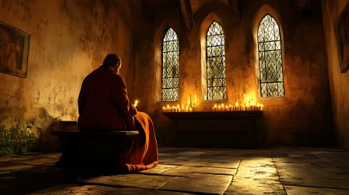 Candlelight Prayer in Old Monastery