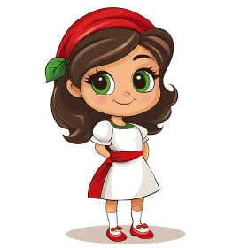 Cartoon Girl in Red Headscarf and Shoes