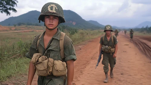 Vintage Soldiers on a Dirt Road