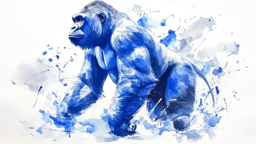 Abstract Blue Gorilla Painting