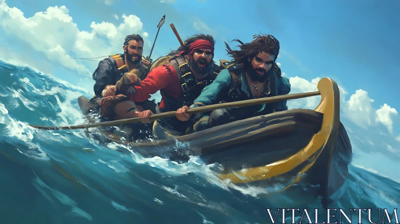 Pirates on a Boat in Stormy Seas AI Image