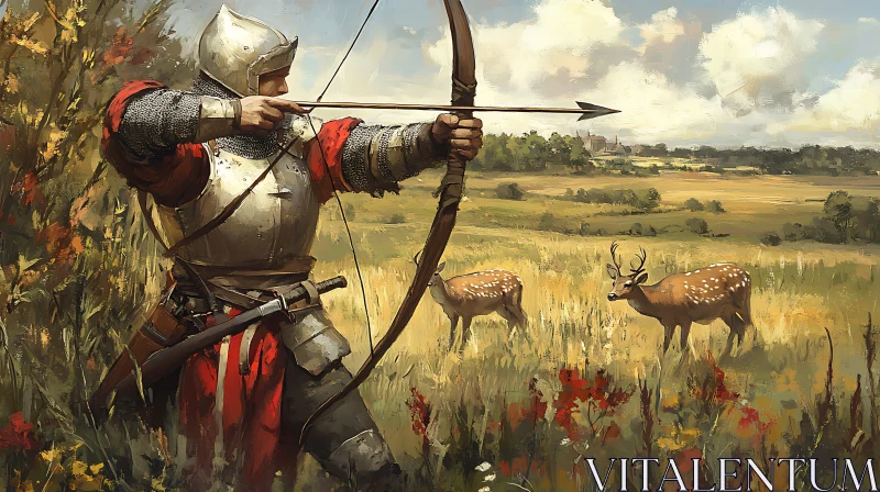 AI ART Medieval Archer Aiming at Deer