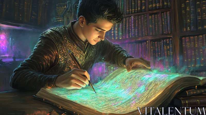 AI ART Enchanted Scribe in Ancient Library