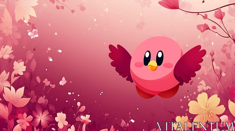 Whimsical Pink Character with Flowers AI Image