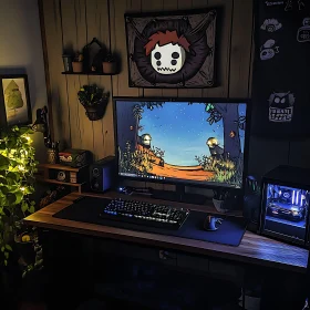 Well-Decorated Home Office with Gaming Setup