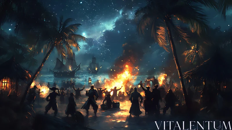 AI ART Night Beach Party with Pirates