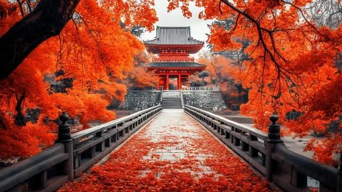 Japanese Temple in Autumn Landscape