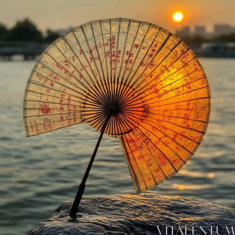 Sunset Through a Paper Umbrella AI Image