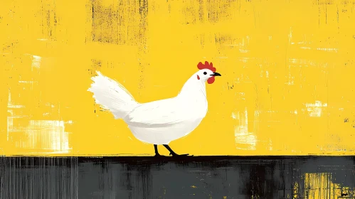 White Chicken Illustration in Yellow