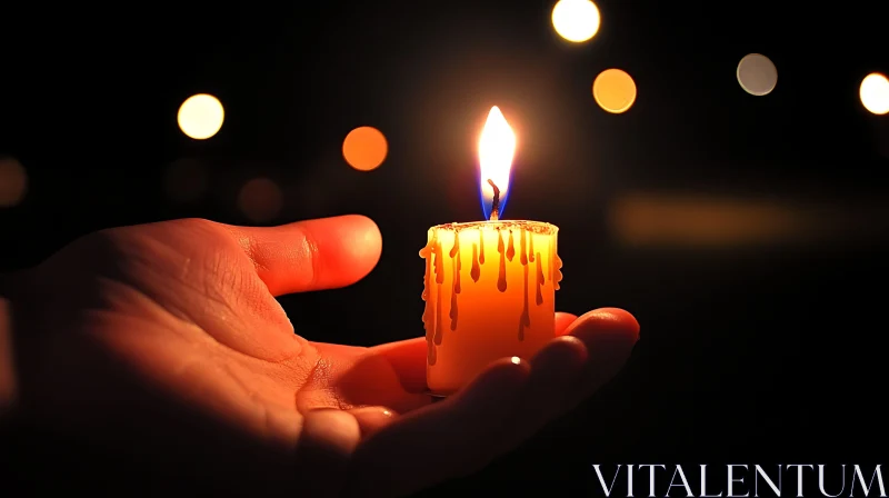 Illuminated Candle Held in Palm AI Image