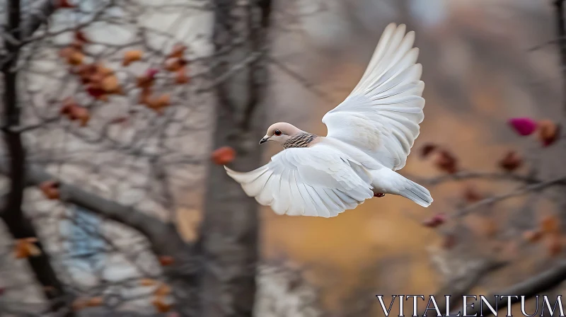 White Dove Flying in Autumn AI Image