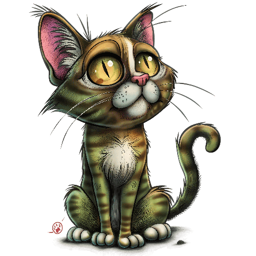 POD Design Cartoon Cat with Green Eyes and Striped Fur