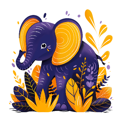 Cartoon Elephant in Colorful Floral Ambiance | Art Print