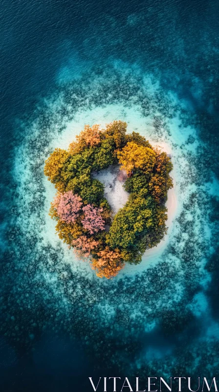 AI ART Secluded Island with Autumn Colors Surrounded by Turquoise Waters