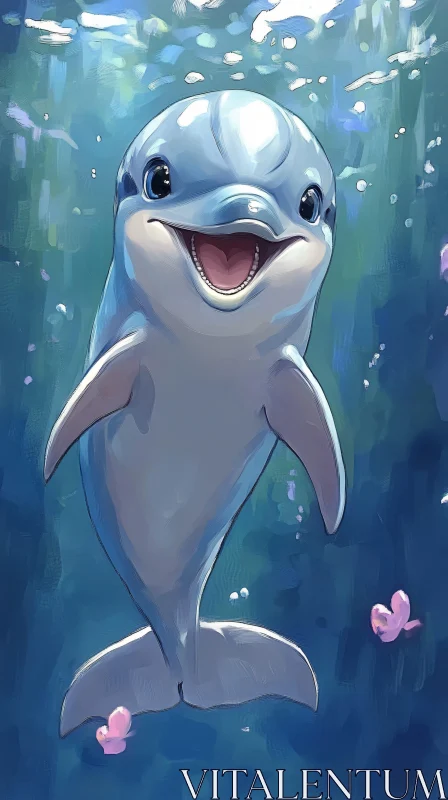 Whimsical Dolphin Underwater AI Image