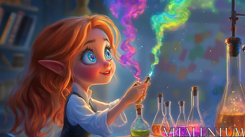 Whimsical Elf Alchemist at Work AI Image