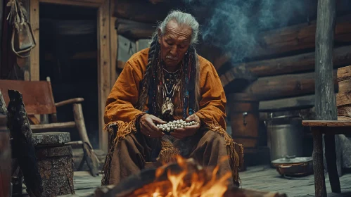 Contemplative Elder Portrait by Campfire