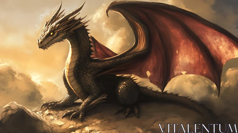 Fantasy Dragon with Spread Wings AI Image