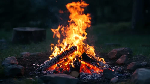 Outdoor Campfire in Dark Woods