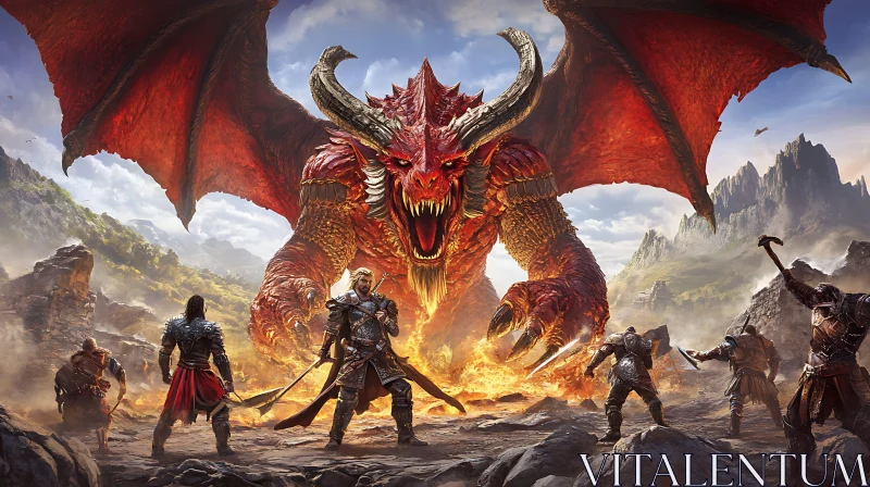 AI ART Fiery Dragon and Fearless Warriors Clash