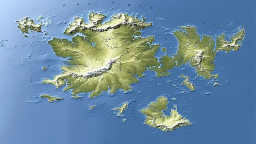 Detailed Relief Map of a Fictional Fantasy World