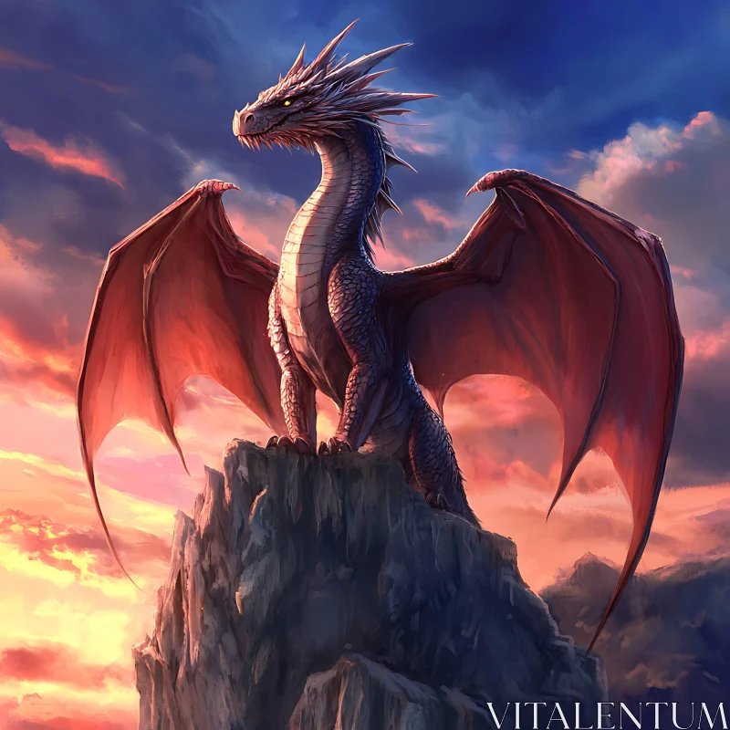 Sunset Dragon Perched High AI Image