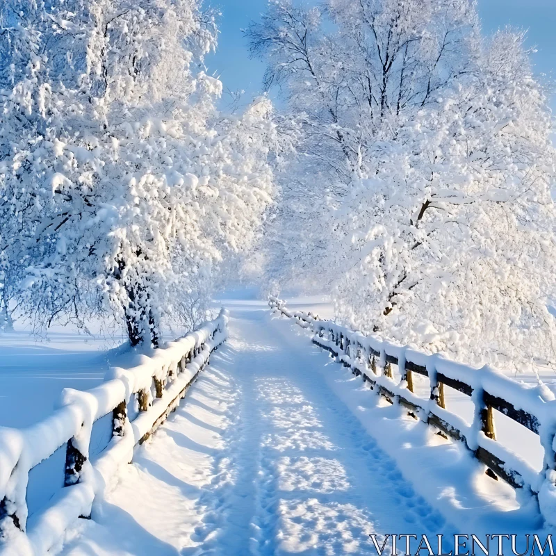 Peaceful Winter Forest Path with Snow AI Image