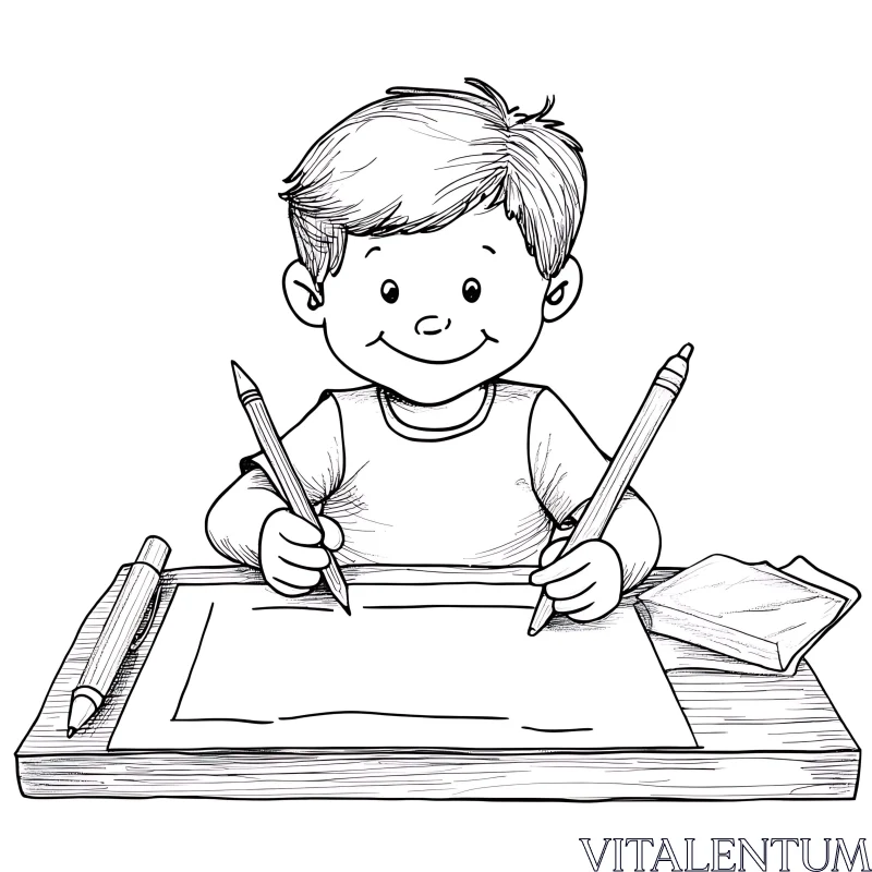 Illustration of a Boy Sketching AI Image