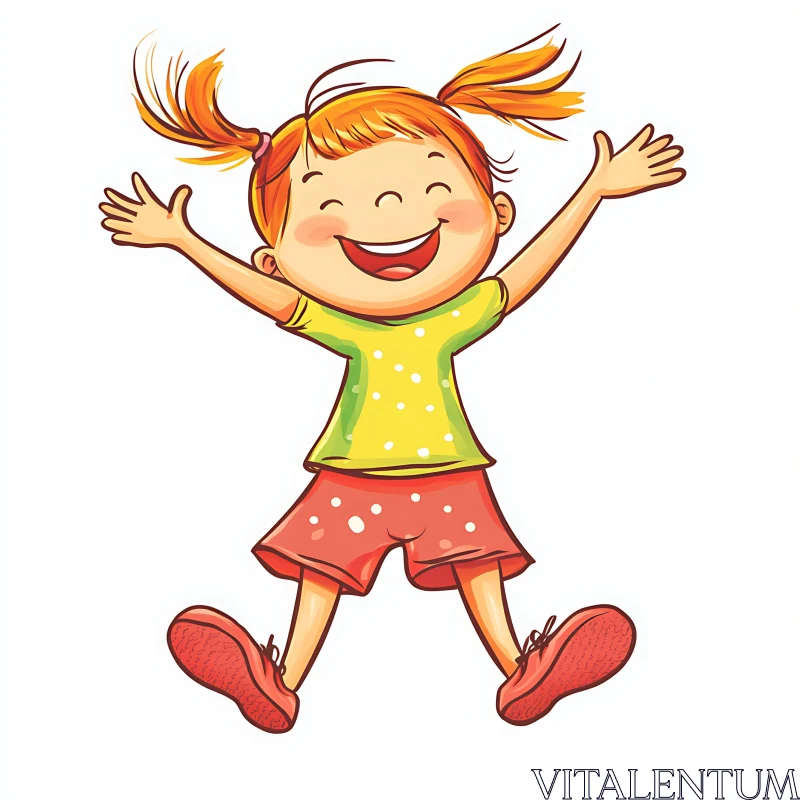 AI ART Happy Leaping Girl Cartoon