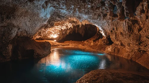 Enchanted Cave with Blue Waters and Rock Formations