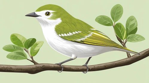 Perched Bird on Leafy Branch