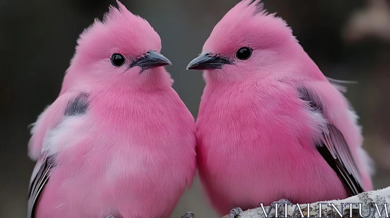 AI ART Pair of Pink Birds on Branch