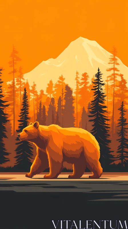 Bear in Tranquil Mountain Forest AI Image