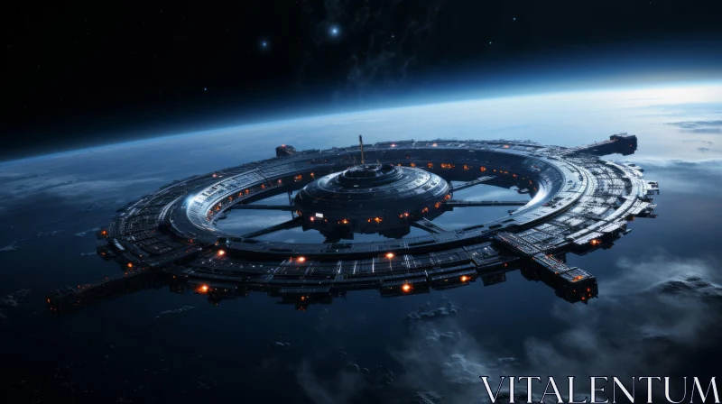 Futuristic Spaceship Artwork with Glowing Stars AI Image