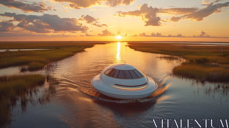 Luxurious Yacht Sailing at Sunset | Whimsical Sci-Fi Art AI Image