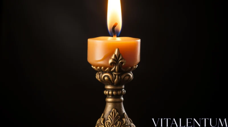 Vintage Lit Candle in Baroque Style AI Image
