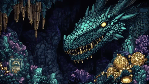 Pixel Art Dragon in Cave