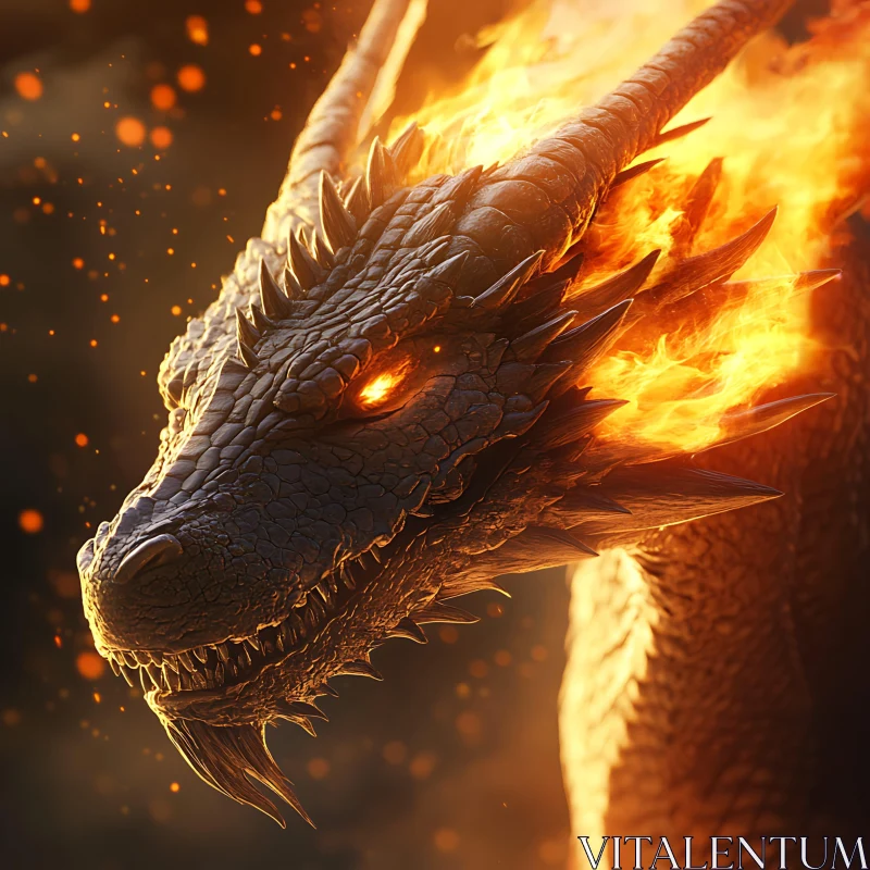 Dragon in Flames Fantasy Artwork AI Image