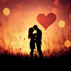 Sunset Family Silhouette with Heart