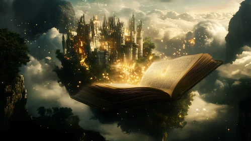 Floating Book and Castle Fantasy Art