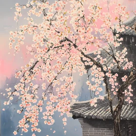 Blossoming Tree and Traditional Architecture