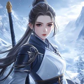 Woman Warrior in Snowy Mountains