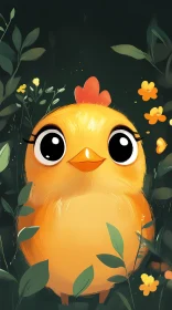 Cute Chick Among Flowers