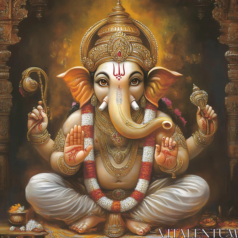 Golden Ganesha Meditative Art Piece AI Image