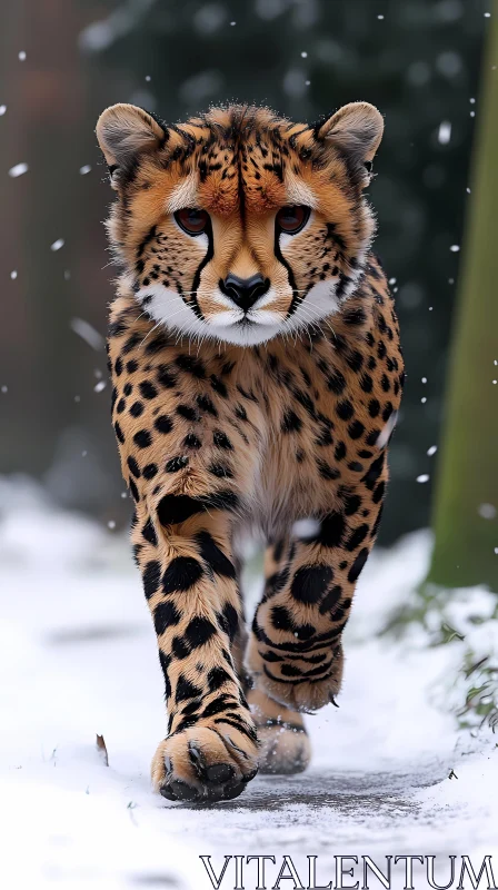 Snowy Encounter with a Cheetah AI Image